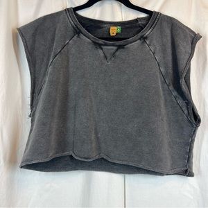 Farm rio terry boxy sleeveless sweatshirt cropped top washed black